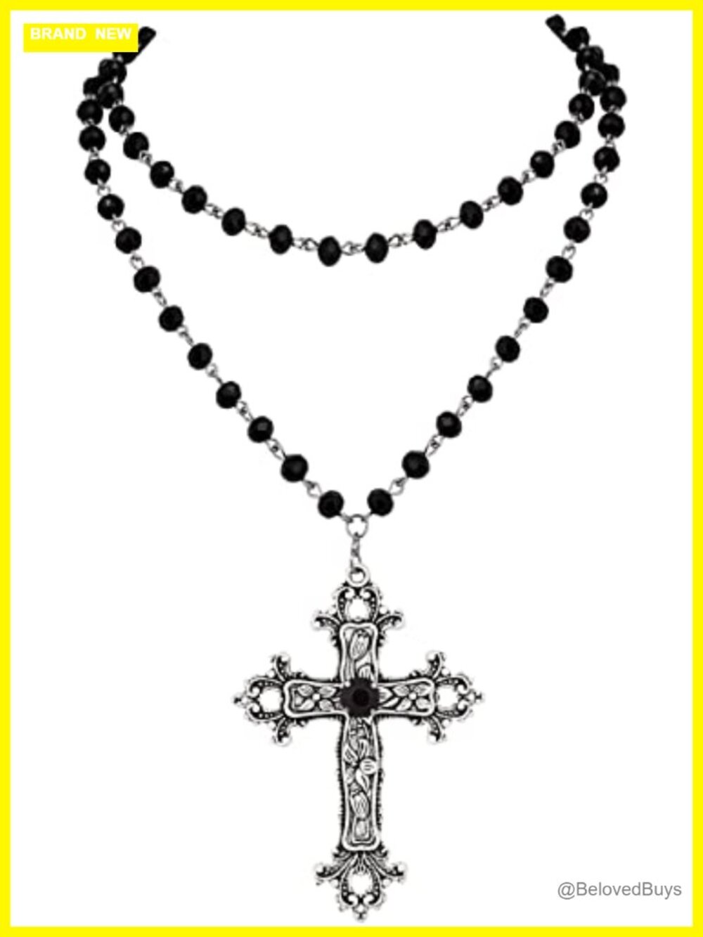Sacina Layered Black Cross Beaded Gothic Grunge Emo Y2k Necklace Gift Women